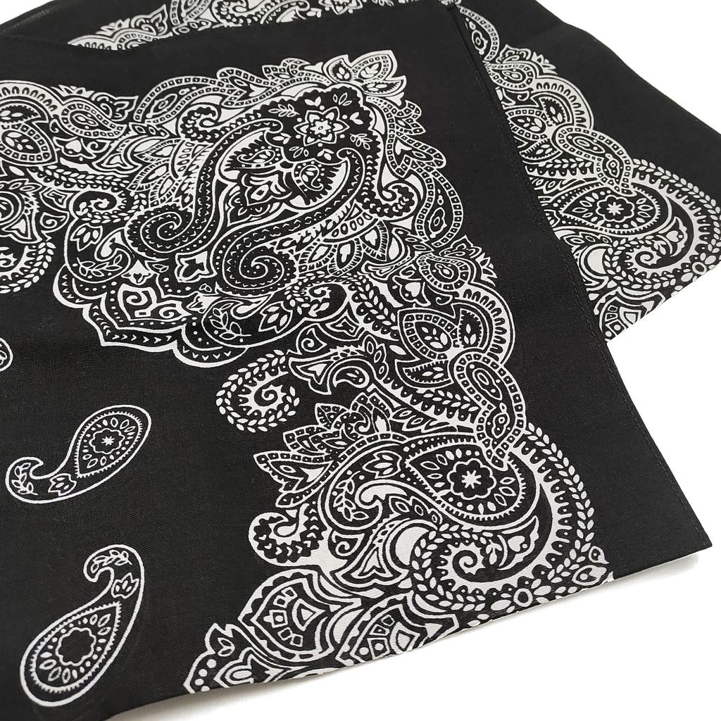 Kakatrend Bandana Black Adult Paisley 100% Cotton Stylish Handkerchief Cotton Bandanna Unisex Durag Large Men's Black 55cm X 55cm
