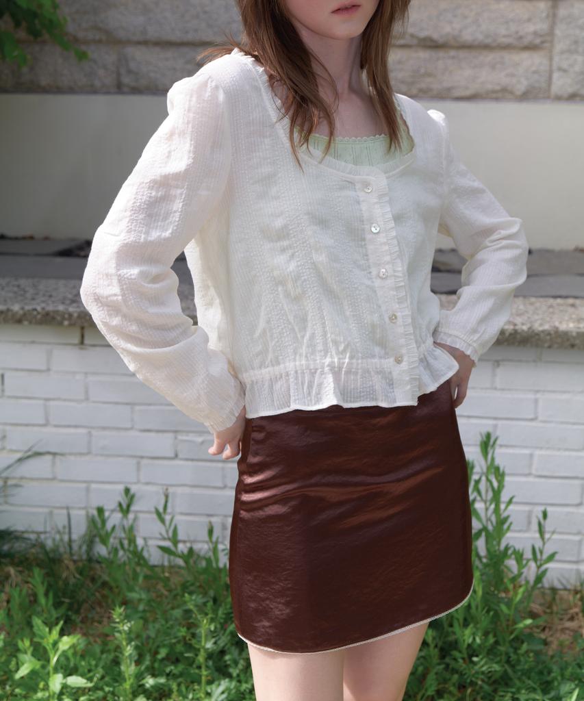 Aente Satin Lace Mini Skirt - Brown