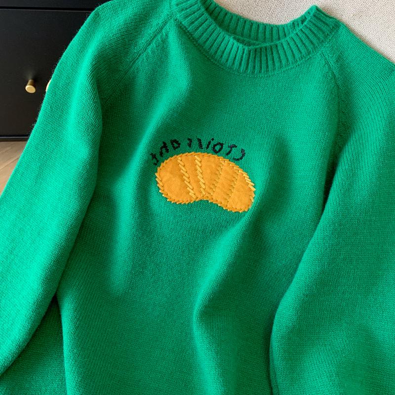 New Arrival: Cozy Orange Embroidered Pullover Sweater - Women's Autumn Winter Knit Top