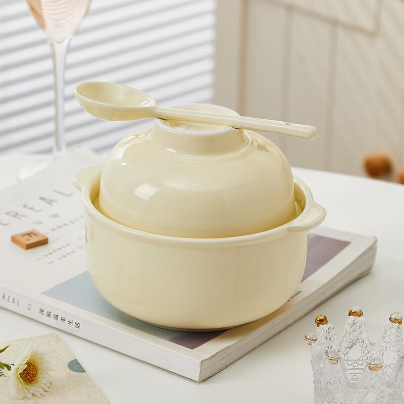 ZISIZ Ceramic Instant Noodle Bowl with Lid