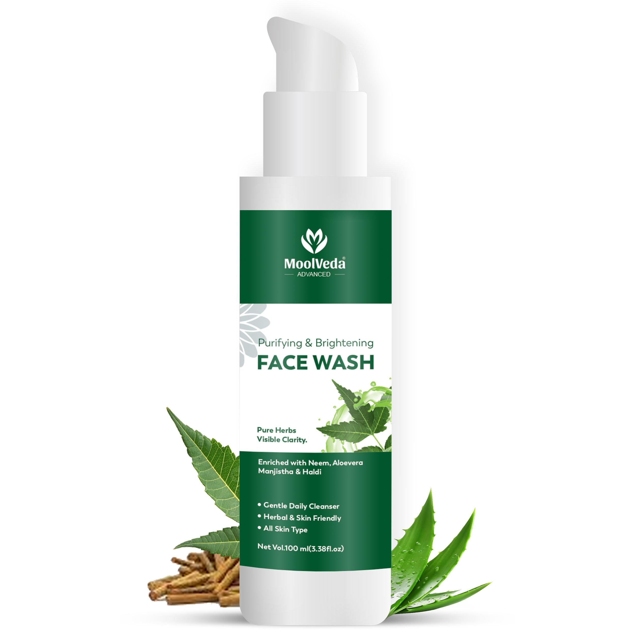 Moolveda Purifying Brightening Face Wash 100ml | Gentle Daily Cleanser All Skin Types | Natural Radiant Fresh Look | Herbal Beauty Skincare