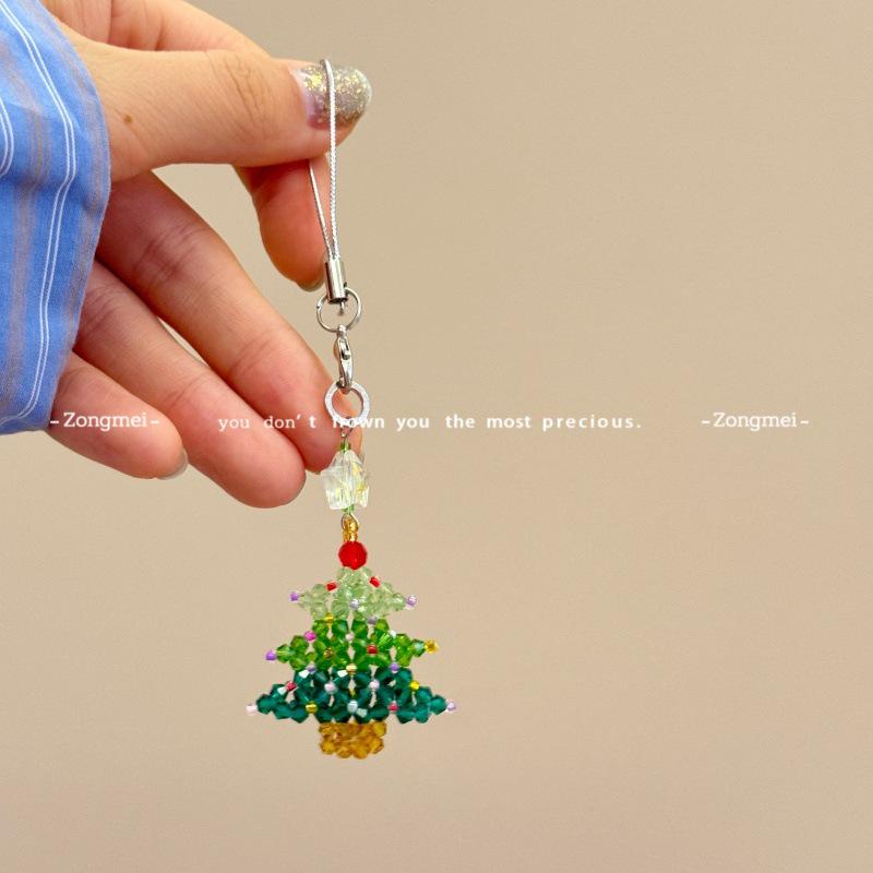 Beaded Christmas Tree Phone Charm - Handmade Pendant Gift