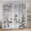 Cute Snowman Christmas Shower Curtains Xmas Tree Gift Cartoon Santa Claus Winter Scenery Bath Curtain Fabric Home Bathroom Decor