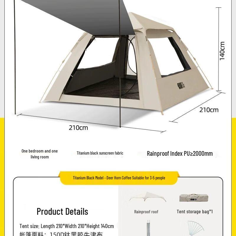TAN XIAN ZHE Automatic Pop-Up Camping Tent with Canopy Large