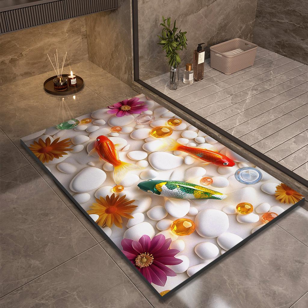 Flower Bathroom Bath Mat Non-slip Foot Mats Absorbent Quick Dry Shower Rugs Toilet Carpet Doormat Washable