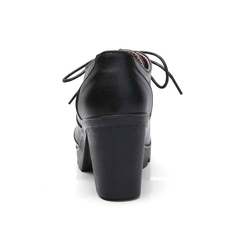 EOFK Damen Pumps Echtes Leder Lammfell Büro Quadratisch Runder Zeh Hohe Absätze 7cm Plateau Damen Derby Schuhe