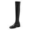 Autumn and Winter Women's Leather Boots Round Head Versatile Large Size Women's Boots Middle Heel Sleeve Square Heel Cowhide New Leather High Boots