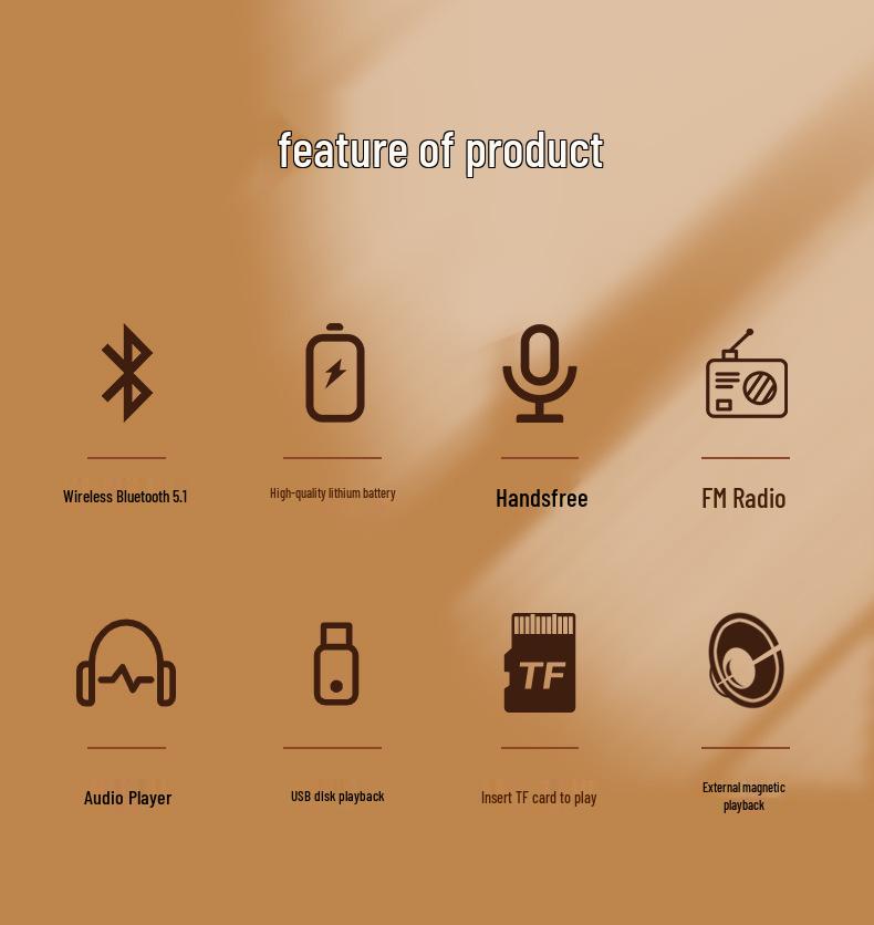 AS23 Retro Bluetooth Speaker with FM Radio, Card Slot, Portable Design for Home and Elderly Use