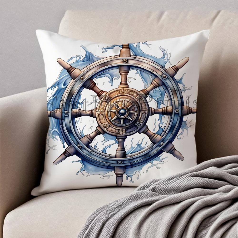 MMarine Theme Rudder Anchor Pillow Nautical Cushion Cover Pillowcase Antidustmite Invisible Zipper Short Plush Sofa Cushion