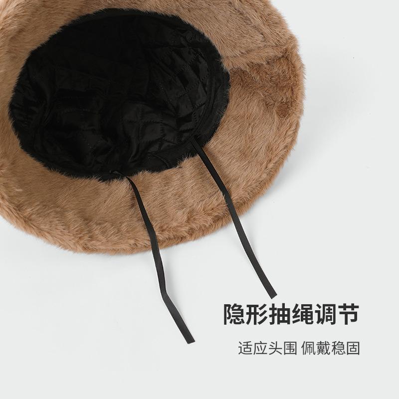 Solid Color High-end Plush Bucket Hat Women's Warm and Cold-proof Versatile Fashion Outdoor Travel Must Have Big Head Circumference Basin Hat
