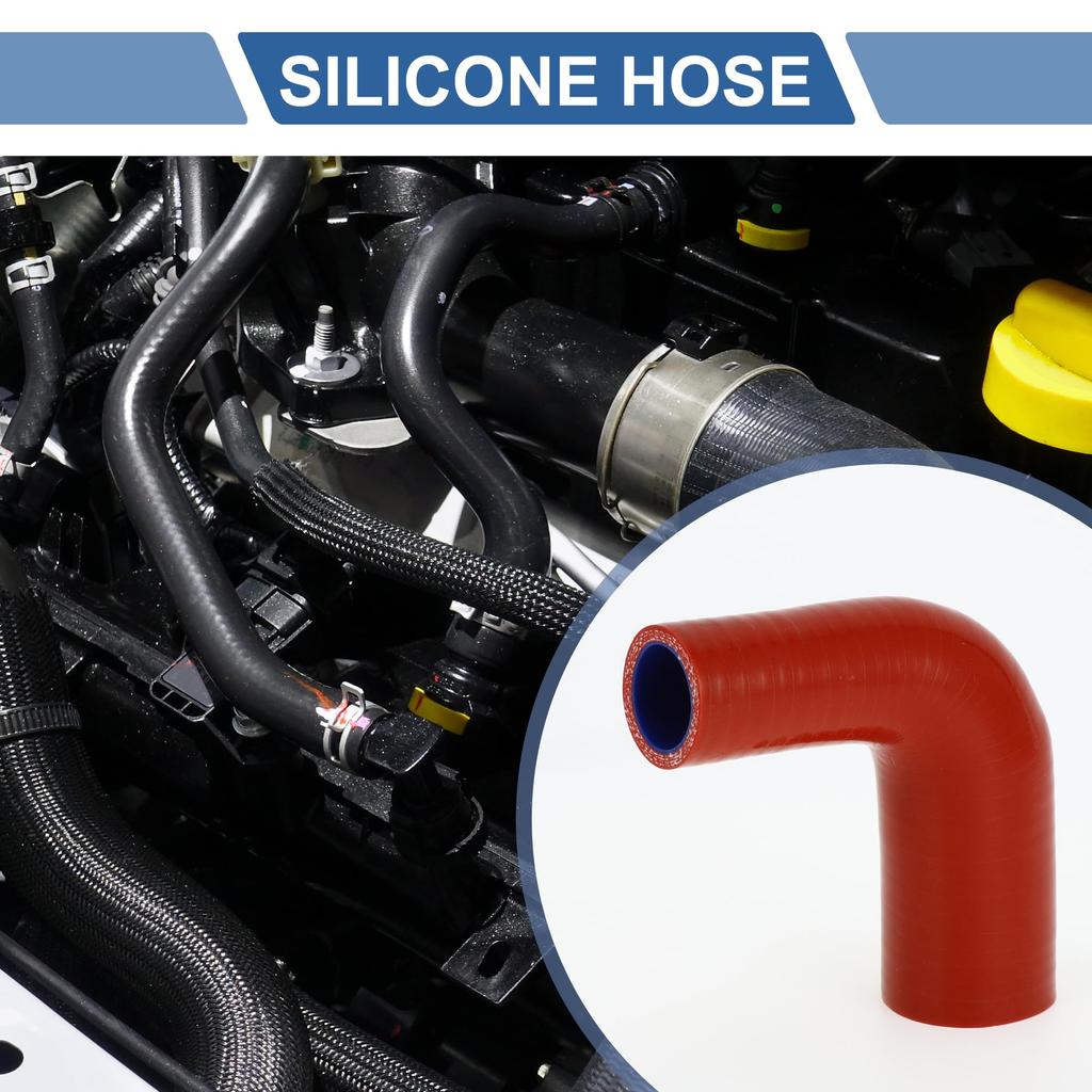 X AUTOHAUX 1 Set 25mm/0.98"-35mm/1.38" ID 90mm/3.54" Length 90° Hose Universal with Red Blue Car Silicone Hose Clamp