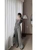 Elegant Korean-Style Women's Suit: One-Shoulder Irregular Long-Sleeved Top with Draping Pants, New Spring/Autumn 2026 Arrival.