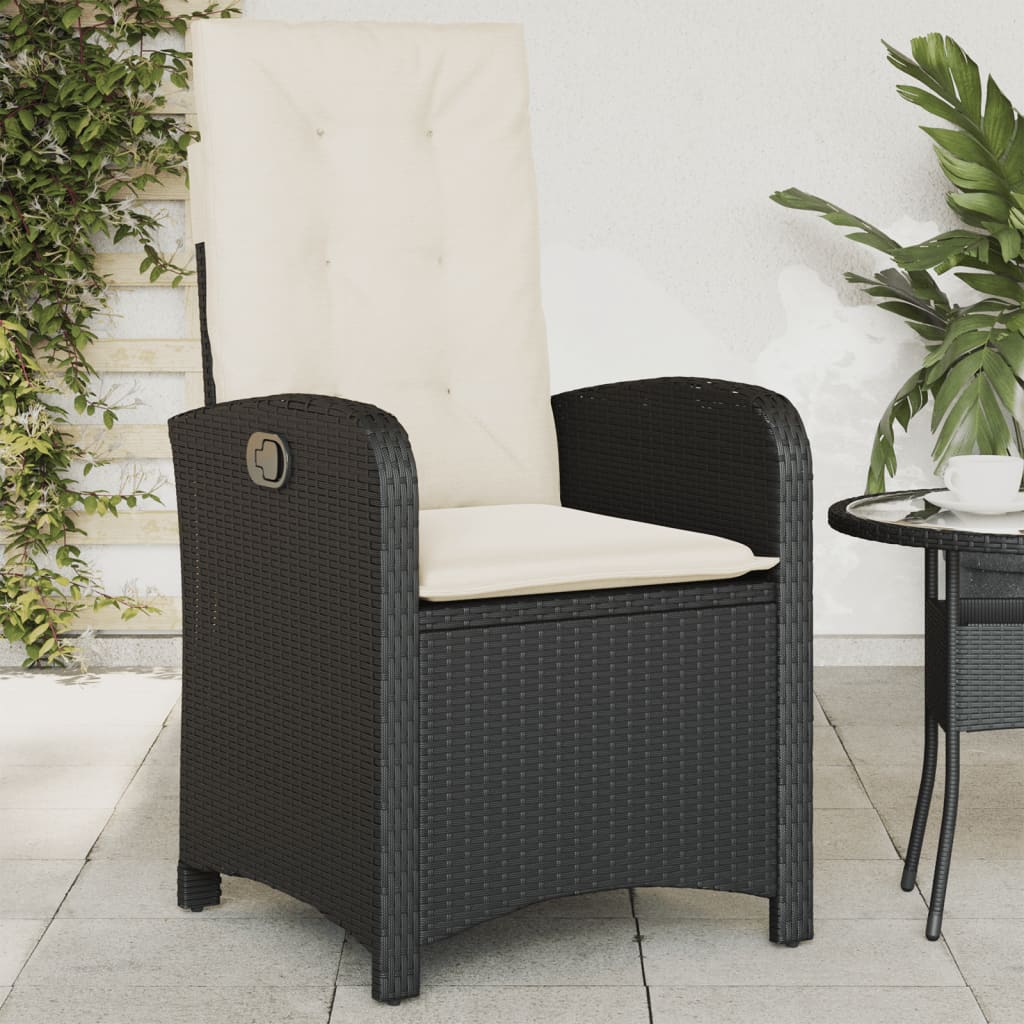 Vidaxl Folding Garden Chairs, 2 Pcs, Cushions, Black Rattan Pe