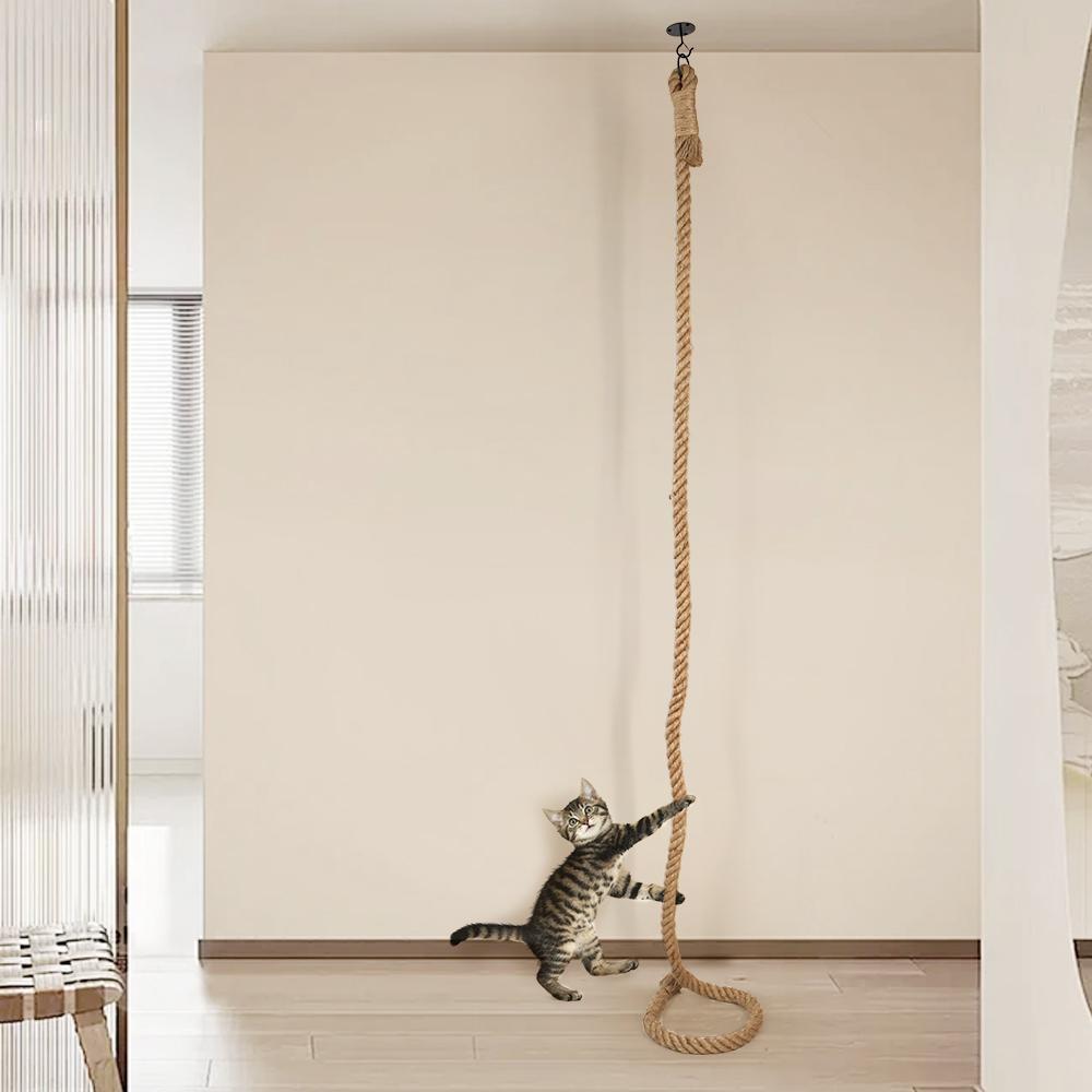 3m Ceiling Cat Climbing Rope Jute Rope Wall-mounted Solid Wood Pet Home Suitable for Cats To Climb and Play