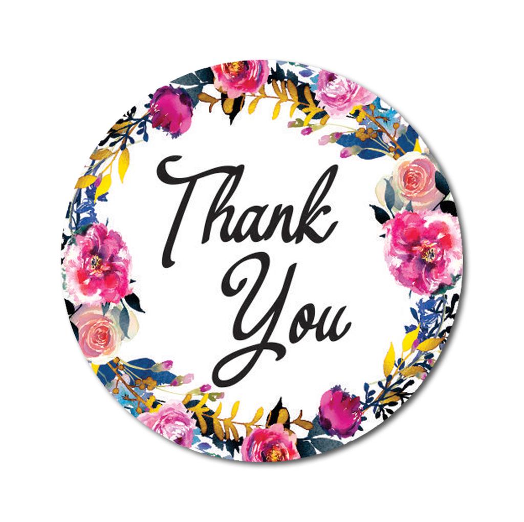 Darling Souvenir Round 45 Pcs Floral & Vines Border Black Thank You Stickers Envelope Seal-1.6
