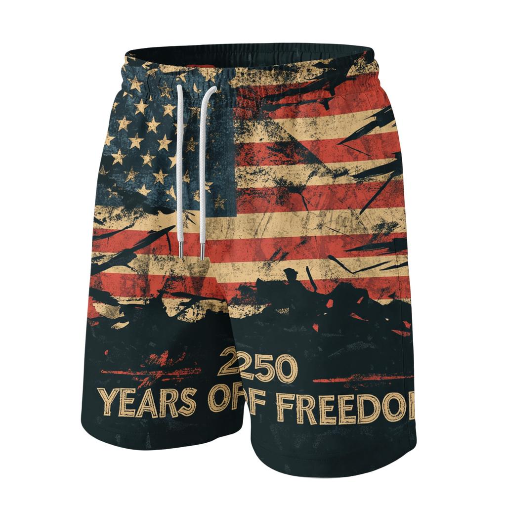 Men's Independence Day Print Drawstring Shorts - Elastic Waist Casual Summer Beach Shorts