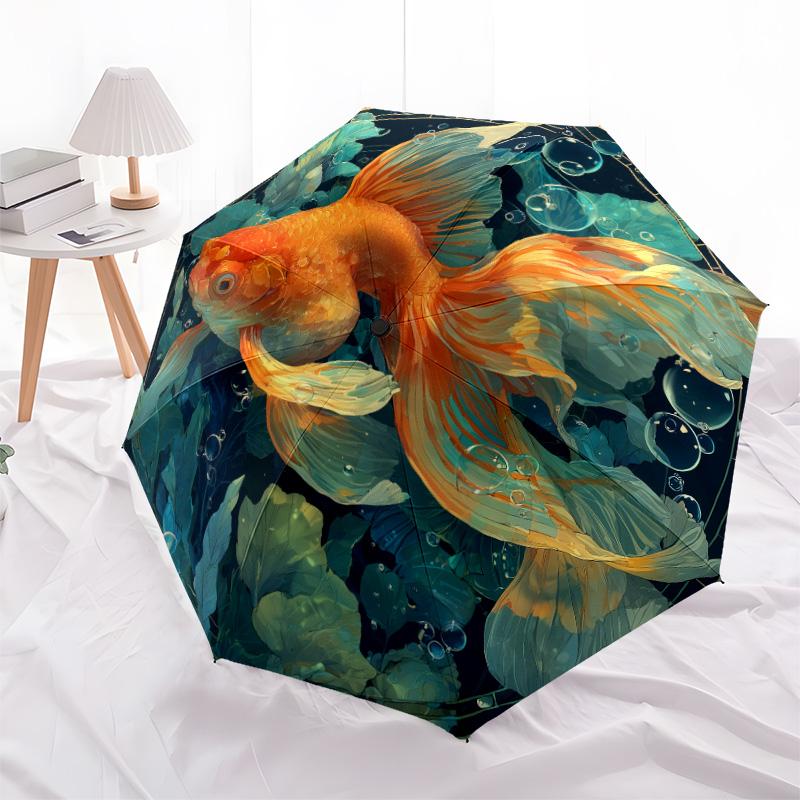 Sea Fish  pattern, automatic folding umbrella, portable and foldable design, 8 ribs, a Christmas or birthday gift.