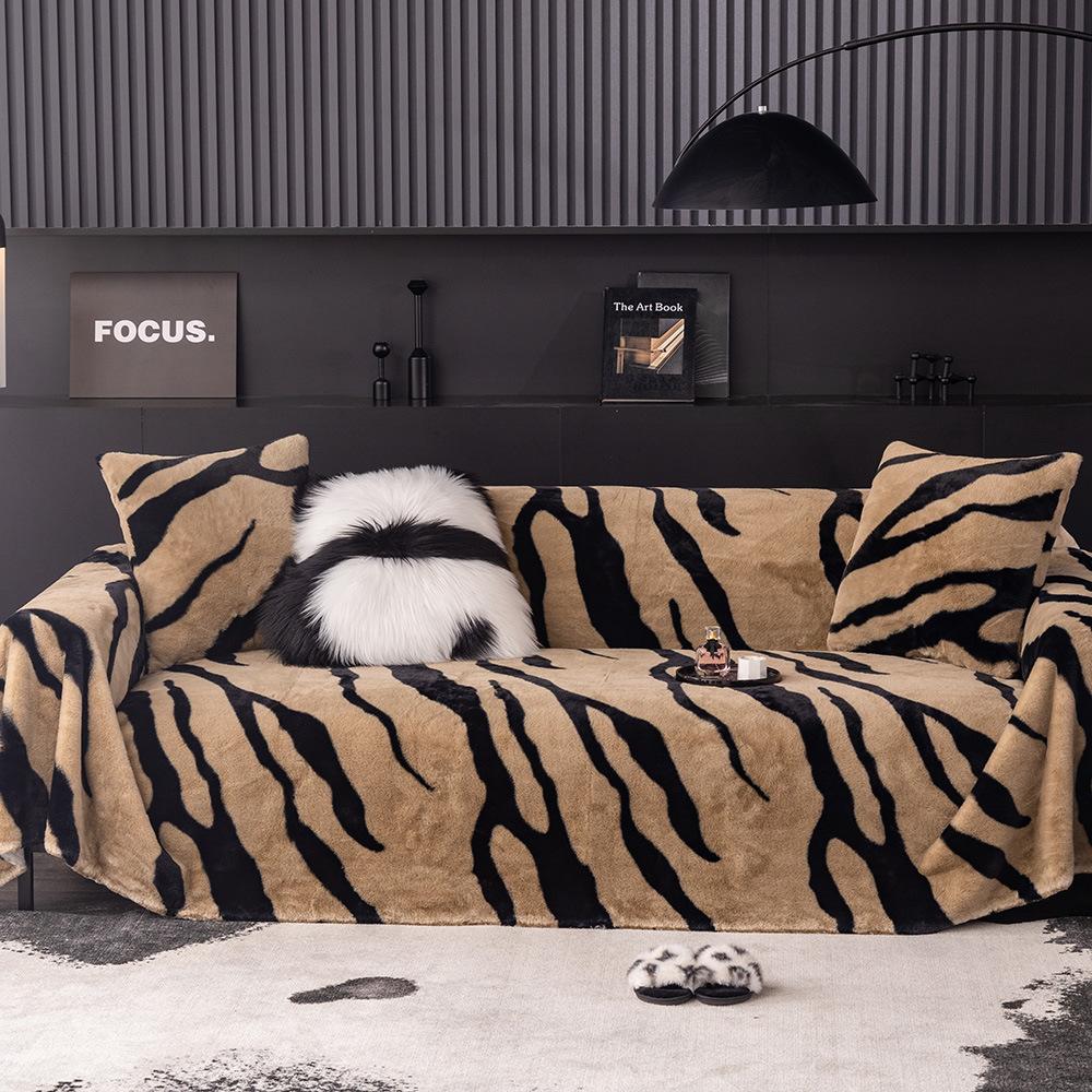 

Plush Sofa Towel Winter Warm Non-Slip Zebra Pattern Blanket Thickened Cover Cloth for All Wrapped Comfort 180*130