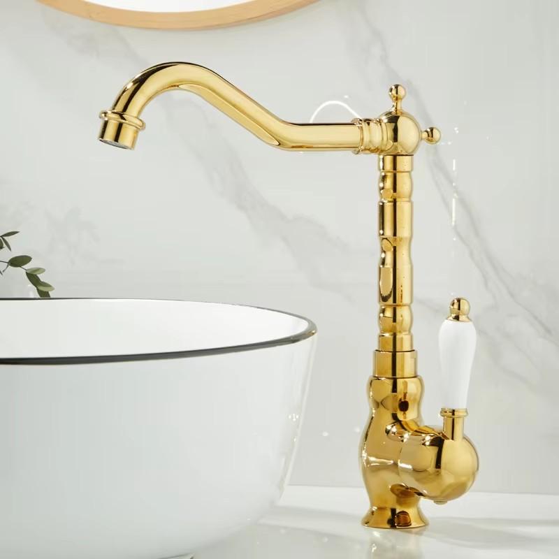 European Style Gold Basin Faucet Chrome Hot and Cold Mixers Antique Wash Basin Faucet Taps 360 Rotating Kitchen Faucet