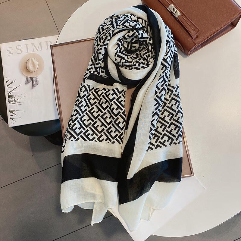 Three Dolphins WN Coffee Letter Cotton Linen Scarf