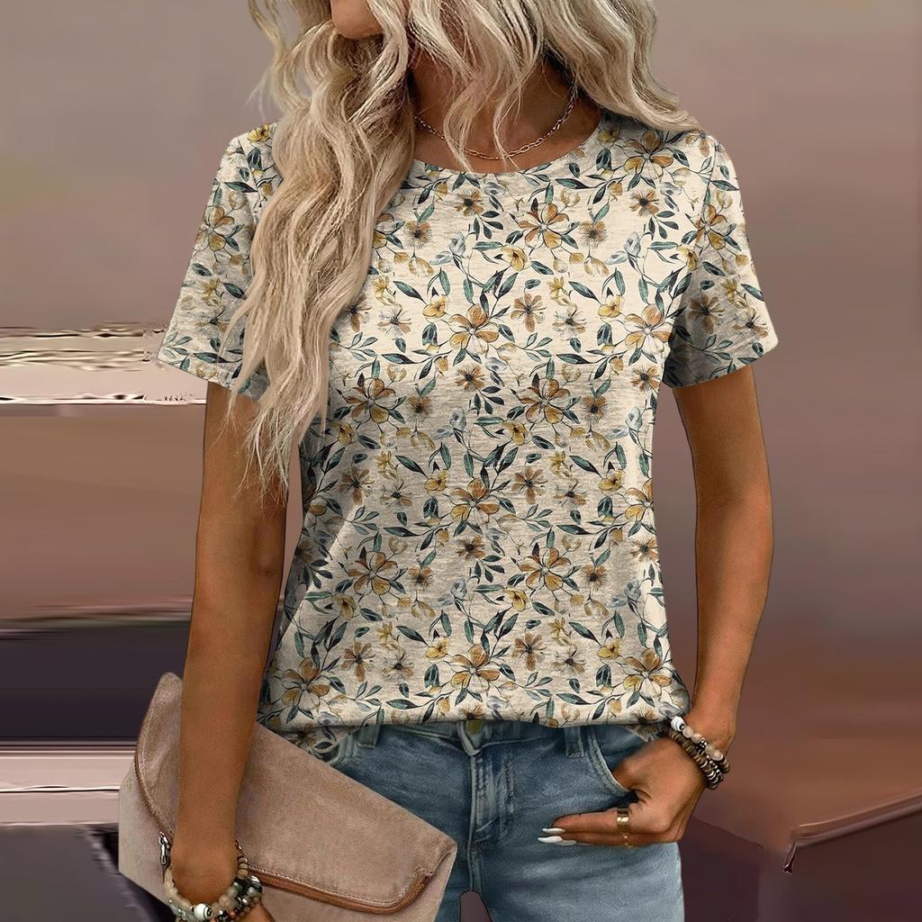 Damen Mode Lässiges Bedrucktes T-Shirt mit Lockerer Passform
