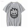Spitfire Wheels BIGHEAD LOGO Skateboard T Shirt CHARCOAL BLACK Vintage Washed Fashion Graphic Versatile Comfortable Casual