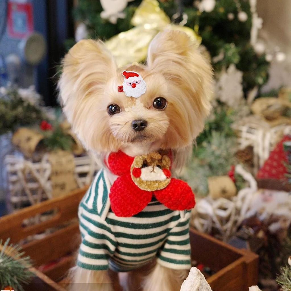 50PCS Christmas Dog Bows with Rubber Bands Puppy Hair Clips with Santa Claus Christmas Tree Elk Snowflake Dog Hair Accessories for Small Medium Dogs