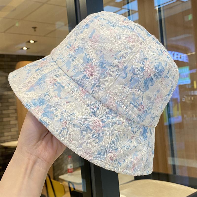 Spring and Summer Embroidery Thin Bucket Hat Women's Casual High-end Women's Pot Hat Breathable Thin Hat Women