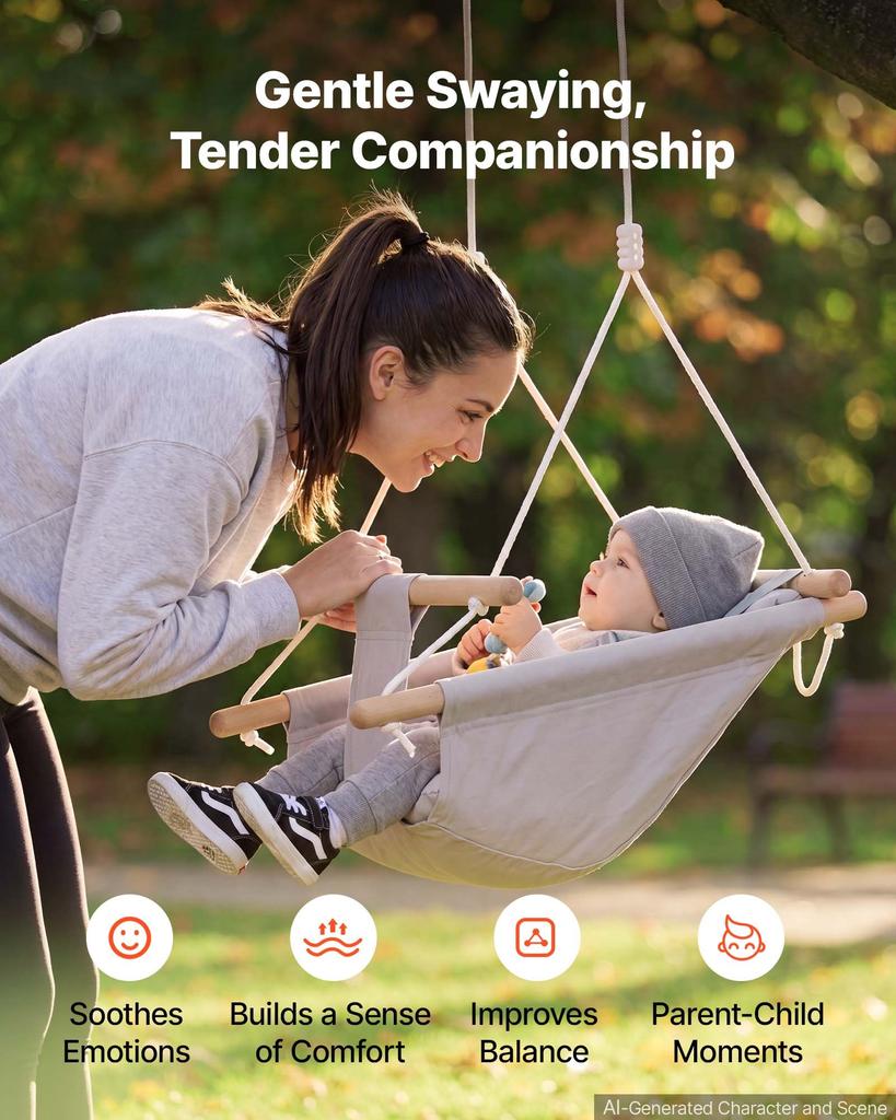 VEVOR Baby Swing 30 kg Weight Capacity 3 Modes Canvas Hammock Swing Gray, for Indoor and Outdoor, 5-Point Harness and Tree Straps