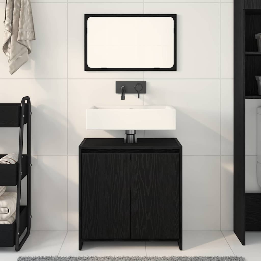 Bathroom Cabinet with Door Black Oak Effect 60 x 33 x 60 cm