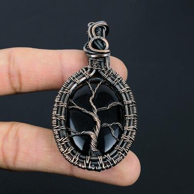 Tree Of Life Black Onyx Gemstone Handmade Jewelry Pure Copper Wire Wrapped Earrings For Thanksgiving