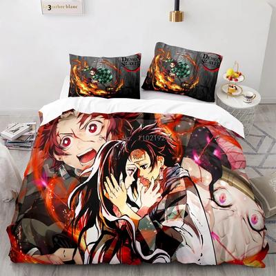 Popular Demon Slayer Bedding Set Anime Print Quilt Cover Pillowcases Set Children's Room Decor Household Supplies Wholesale