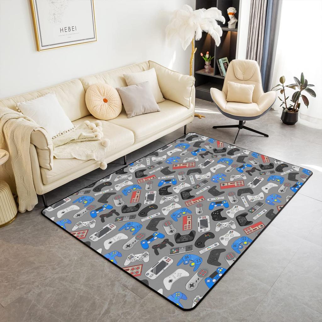 Skull Gamer Carpet Sugar Skull Games Area Rug for Living Room Bedroom Non Slip Juvenile Hand Skeleton Gamepad Gaming Floor Mat