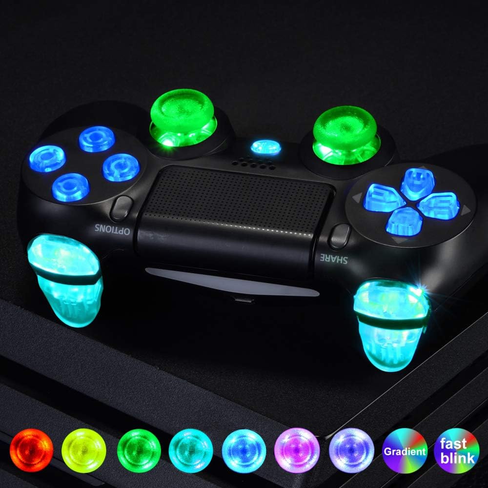 ExtremeRate PS4 Controller Compatible Multicolor Light Emitting D-Pad Thumbstick Trigger Home Fac...