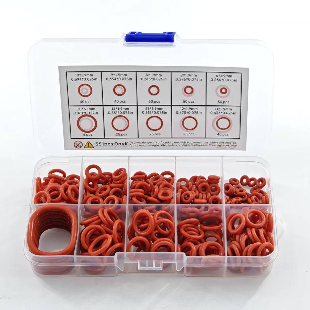 351pcs Silicone O-ring Set, 10 Sizes, Sealing Ring, Rubber Ring, Gasket ,Oil and Heat Resistant, Suitable for Cars and Pipelines
