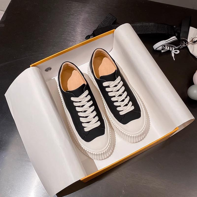 Little White Shoes Women's Spring and Autumn New Versatile Leather Casual Board Shoes Platform Muffin Biscuit Shoes