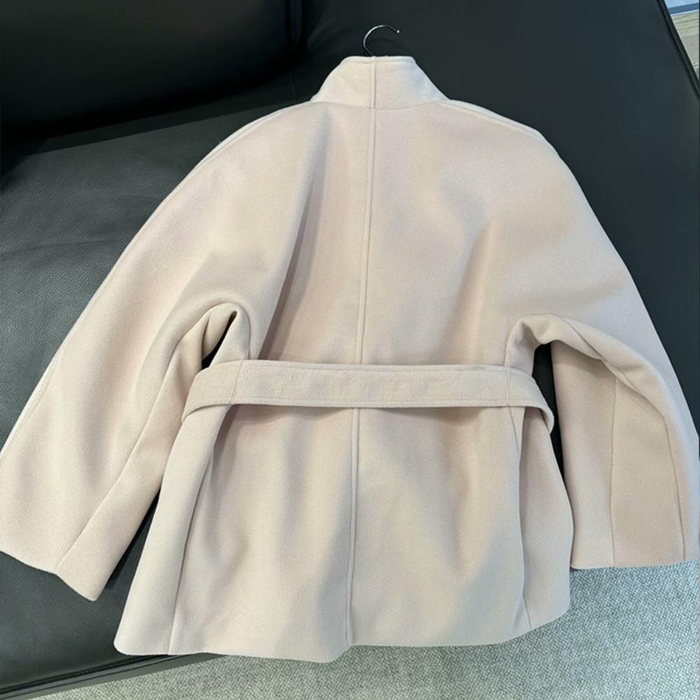Elegante Damen Einfarbig V-Ausschnitt Bindegürtel Wolljacke 2025 Neue Mode Klassische Langarm Mäntel Herbst Schick Weibliche Streetwear