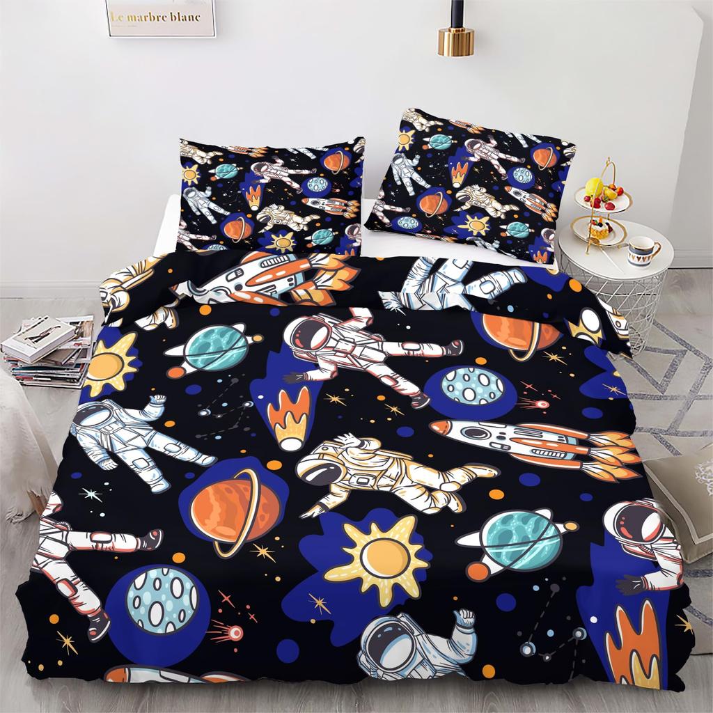 Comforter Astronaut Cartoon Space Astronaut Decor Bedding Set Soft Breathable Comforter With With Zipper