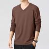 Minimalistisches Herren-V-Ausschnitt Langarm-T-Shirt Weicher Strickstoff Bequemes Oberteil für alle Jahreszeiten