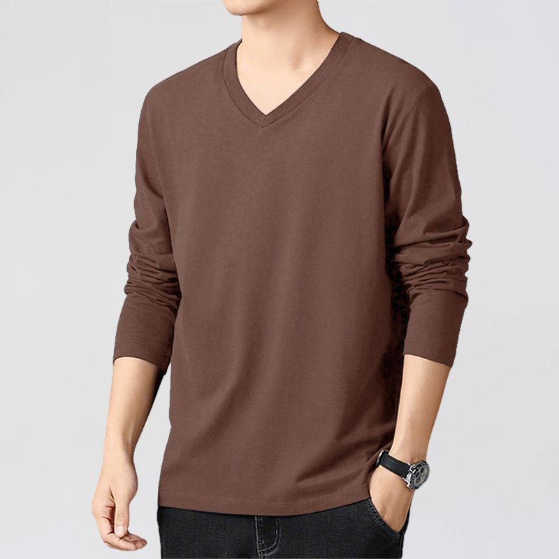 Minimalistisches Herren-V-Ausschnitt Langarm-T-Shirt Weicher Strickstoff Bequemes Oberteil für alle Jahreszeiten