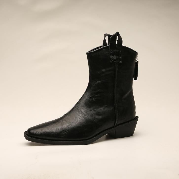 Fashion Boots Women Trends 2025 Retro Cowboy Boots Woman Leather Thick Heel Wrinkled Western Short Boots Womens Shoes