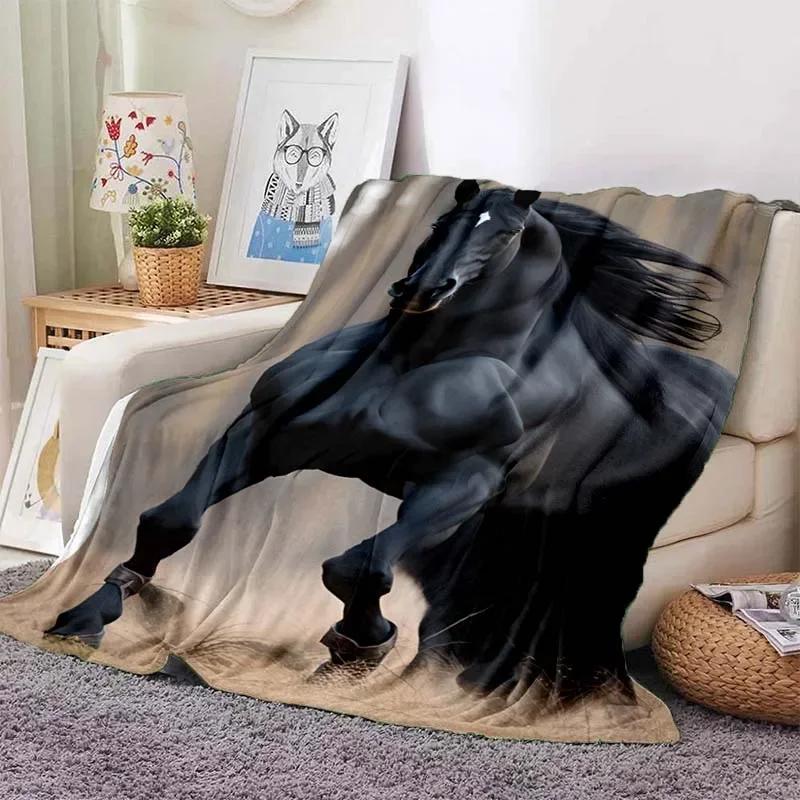 3D Cartoon Horse Print Flannel Throw Blanket – Soft Warm Picnic Blanket, Retro Home & Travel Birthday Gift, Cozy Comfort