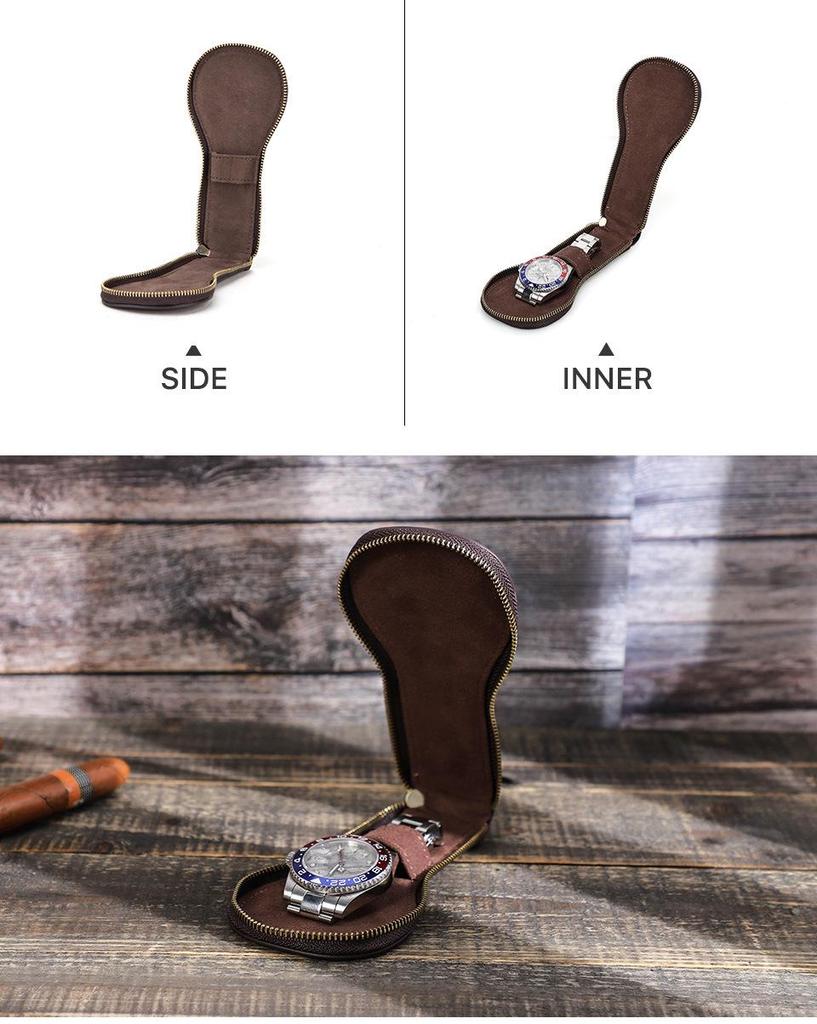 Vintage Crazy Horse Leather Watch Pouch – Dustproof Storage for Mechanical Watches