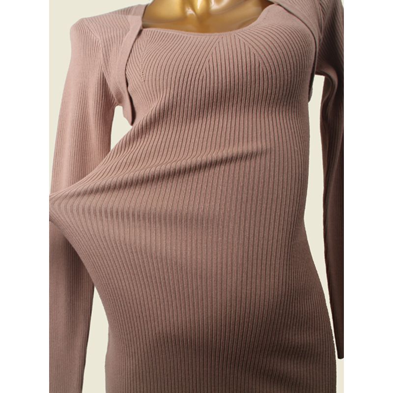 Export Knitting Dress 2024 Fall and Winter Slim Fit Inner Wear Fake Two-Piece Mid Length Long Length Square Collar Bottoming Hip Skirt