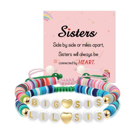 Sister Friendship Bracelet Adjustable Beaded Bohemian Bracelet Colorful Polymer Clay Beads Big Sis Bracelet Gift for Women Friends