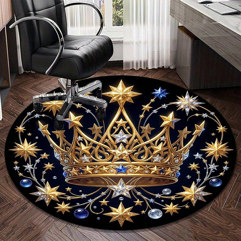 Royal Crown Stars Round Carpet Chair Cushion Round Entryway Rug, Soft Round Rugs for Living Room, Bedroom, Circle Carpet Decor Gifts