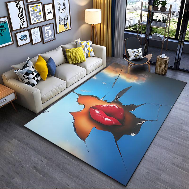 Red Lips and Sky Art Carpet suitable as a non-slip mat for the living room or bedroom sofa