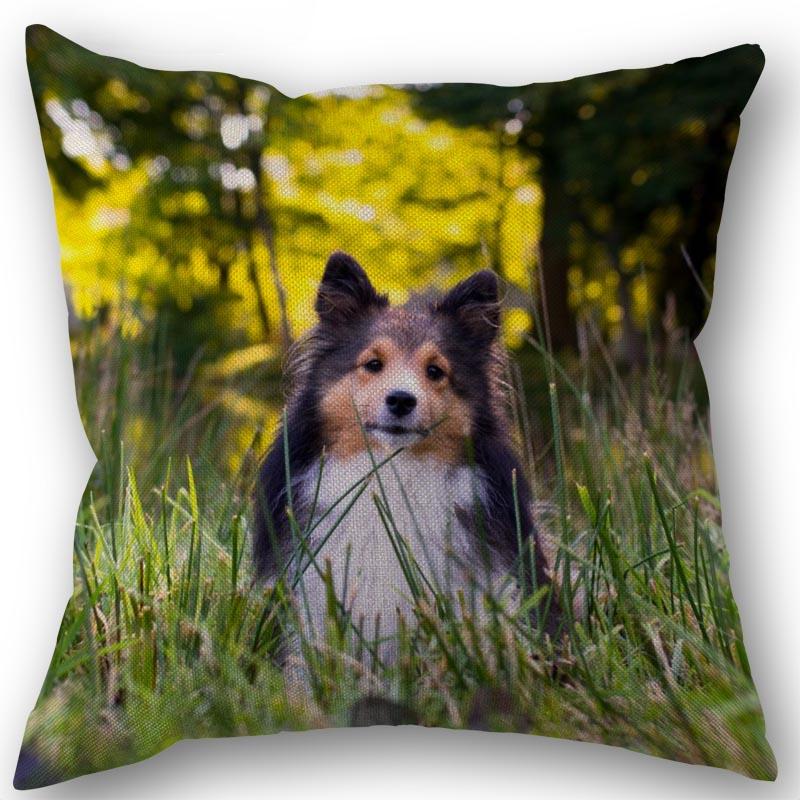 New Custom Dog Sheltie Pillowcase Cotton Linen Fabric Square Zipper Pillowcase 45X45cm Wedding Decorative Pillow Cover