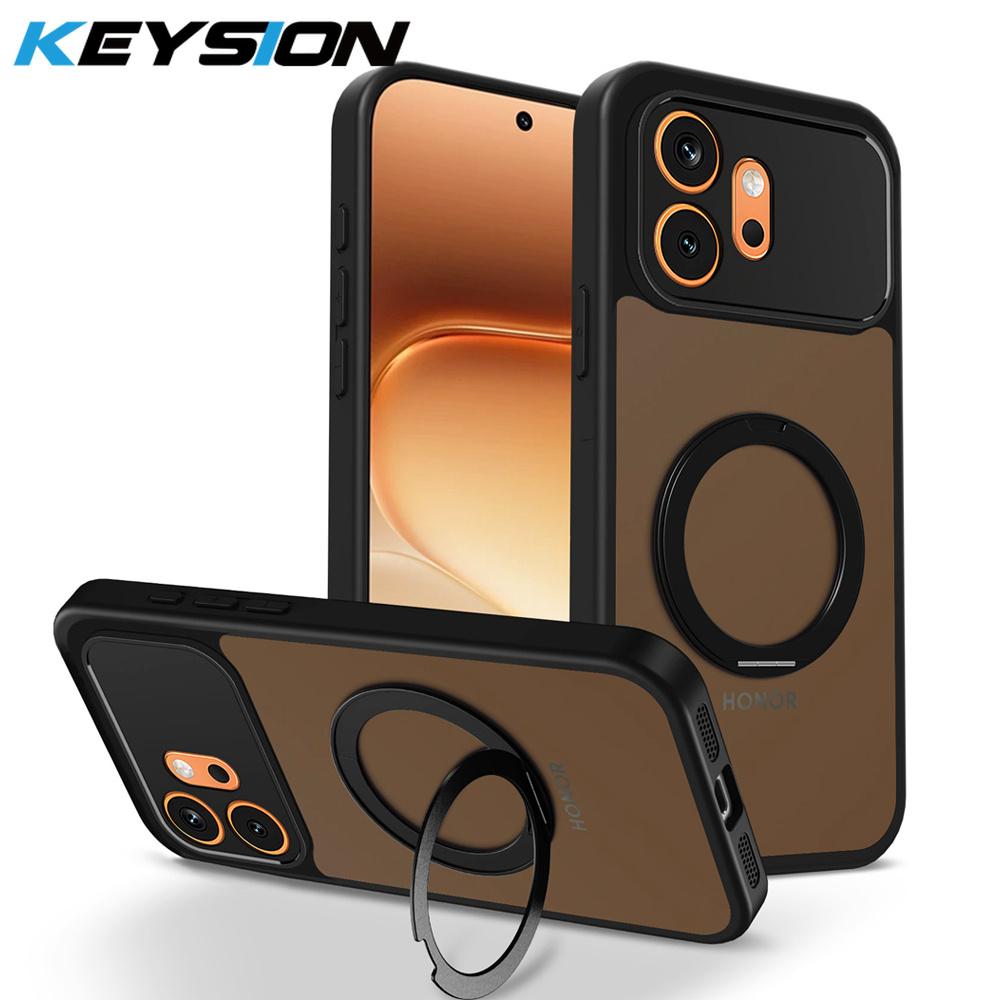 KEYSION 360° Rotating Ring Stand Magnetic Phone Case for HONOR 600 Pro 5G Matte Translucent Shockproof Back Cover for Honor 600 5G