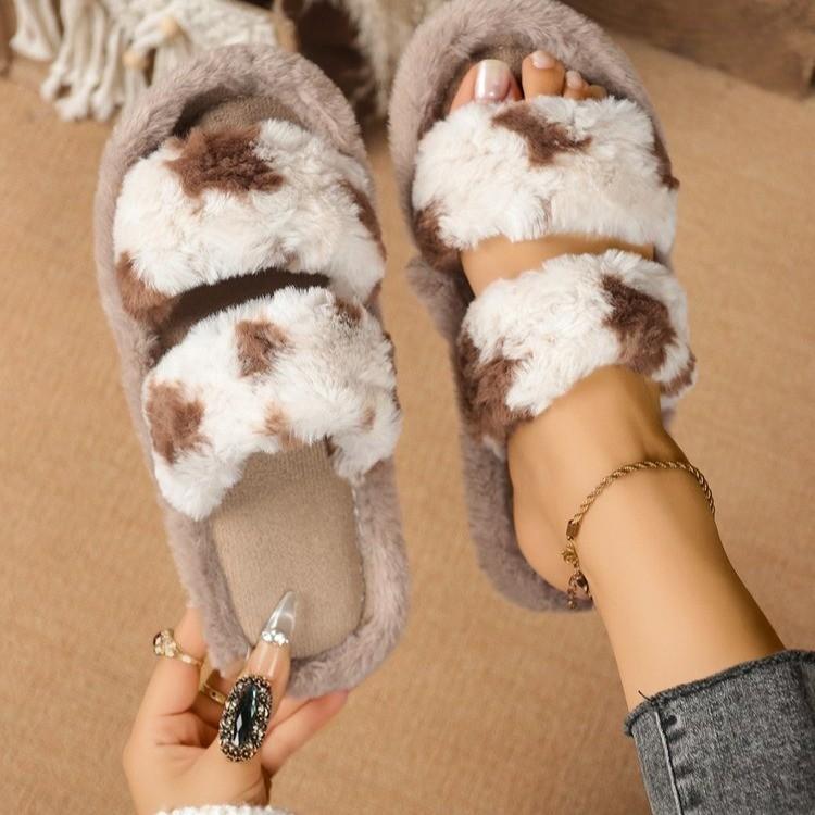 

Fashion Women s Winter Warm Cartoon Slippers Closed Toe Non Slip Furry House Shoes Women Indoor Bedroom Thick Sole Plush Slippers 35 хаки